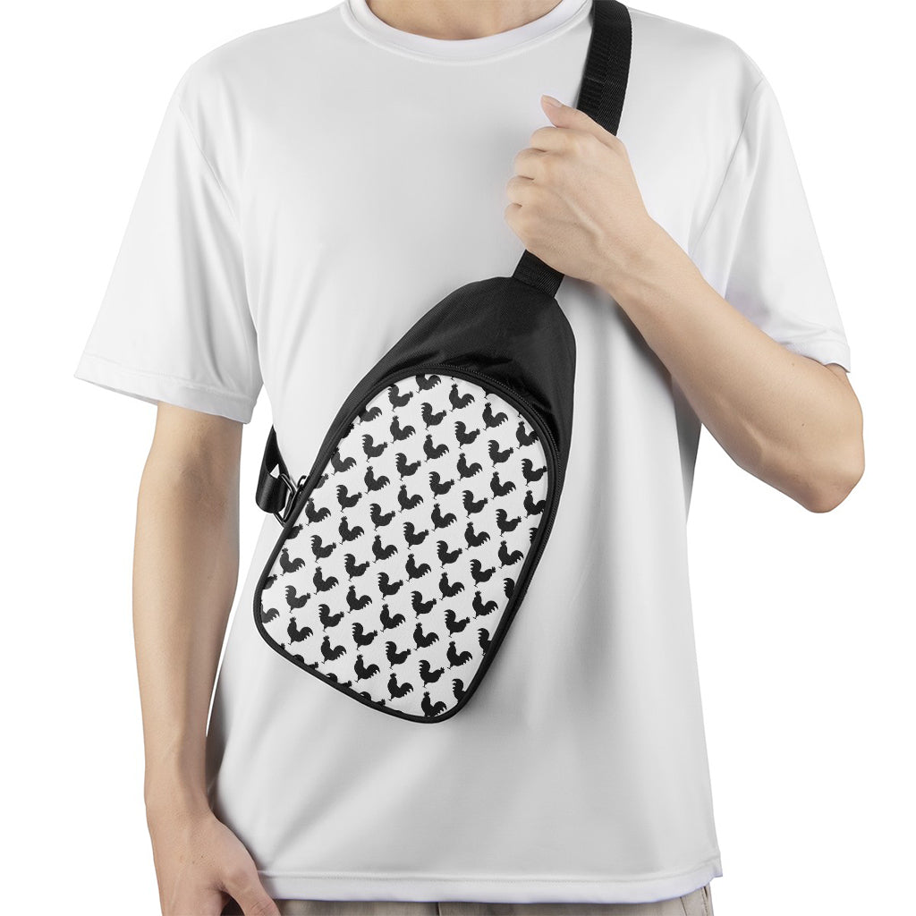 Black And White Rooster Pattern Print Chest Bag