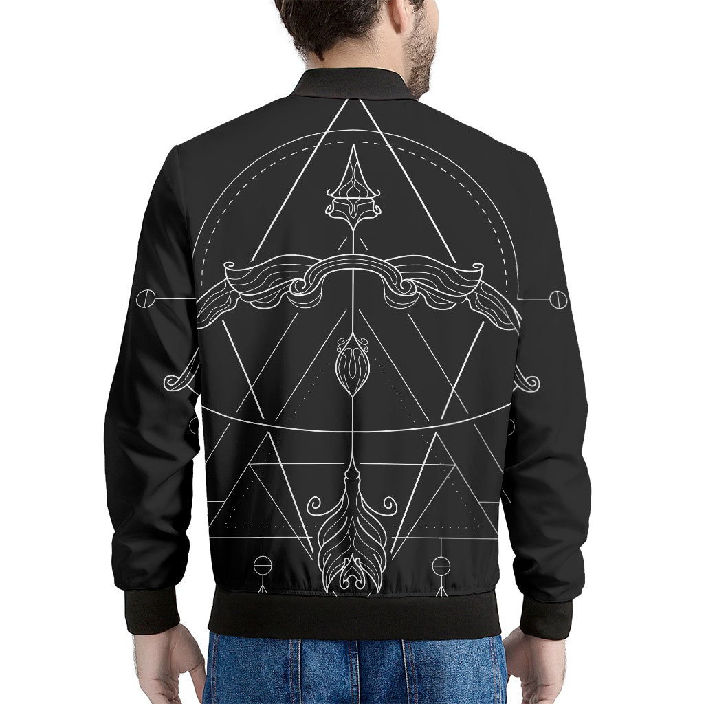 Black And White Sagittarius Sign Print Men's Bomber Jacket