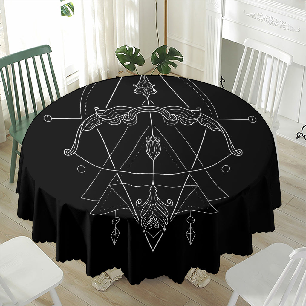 Black And White Sagittarius Sign Print Waterproof Round Tablecloth