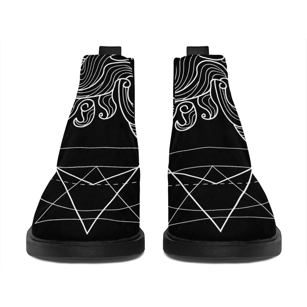 Black And White Scorpio Sign Print Flat Ankle Boots