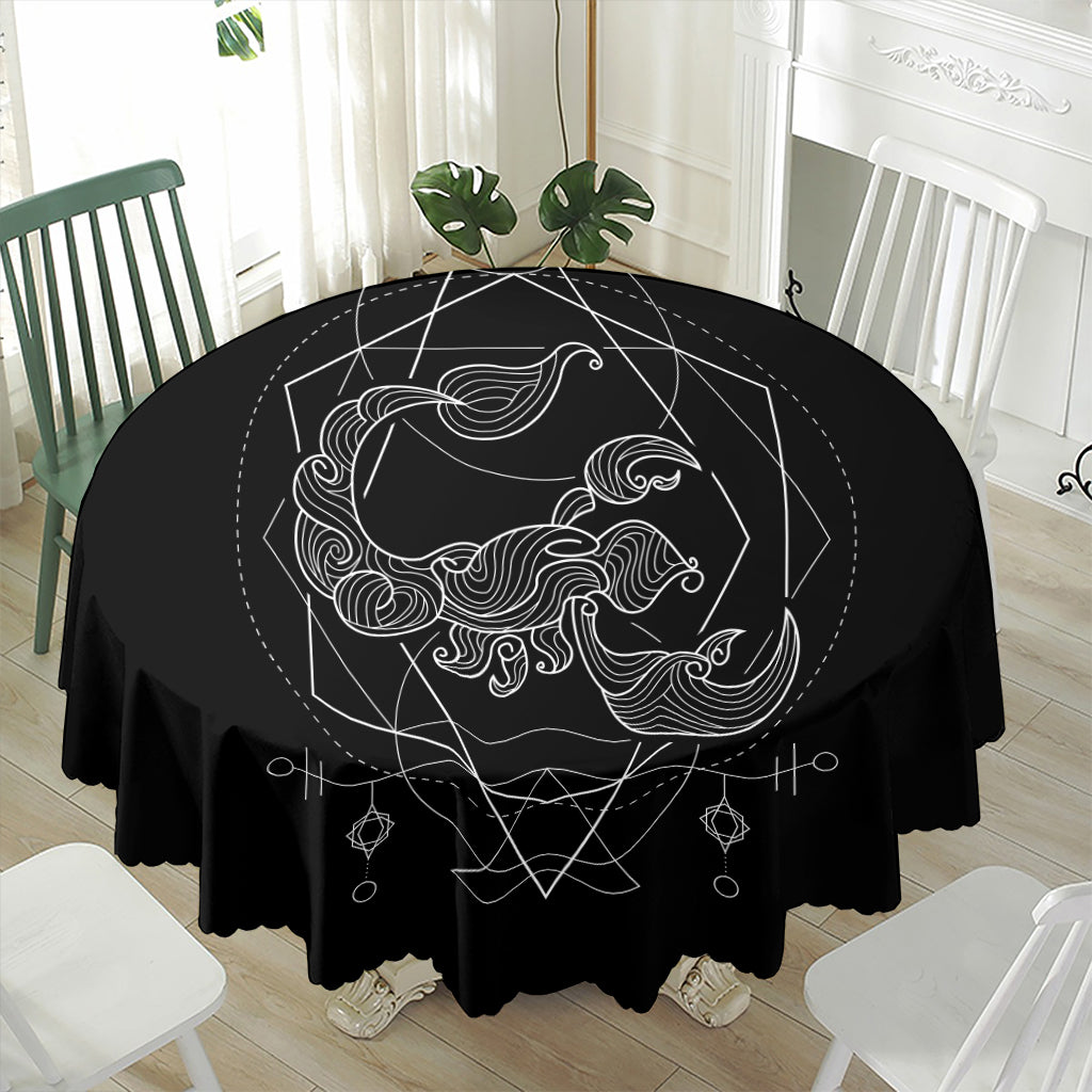 Black And White Scorpio Sign Print Waterproof Round Tablecloth