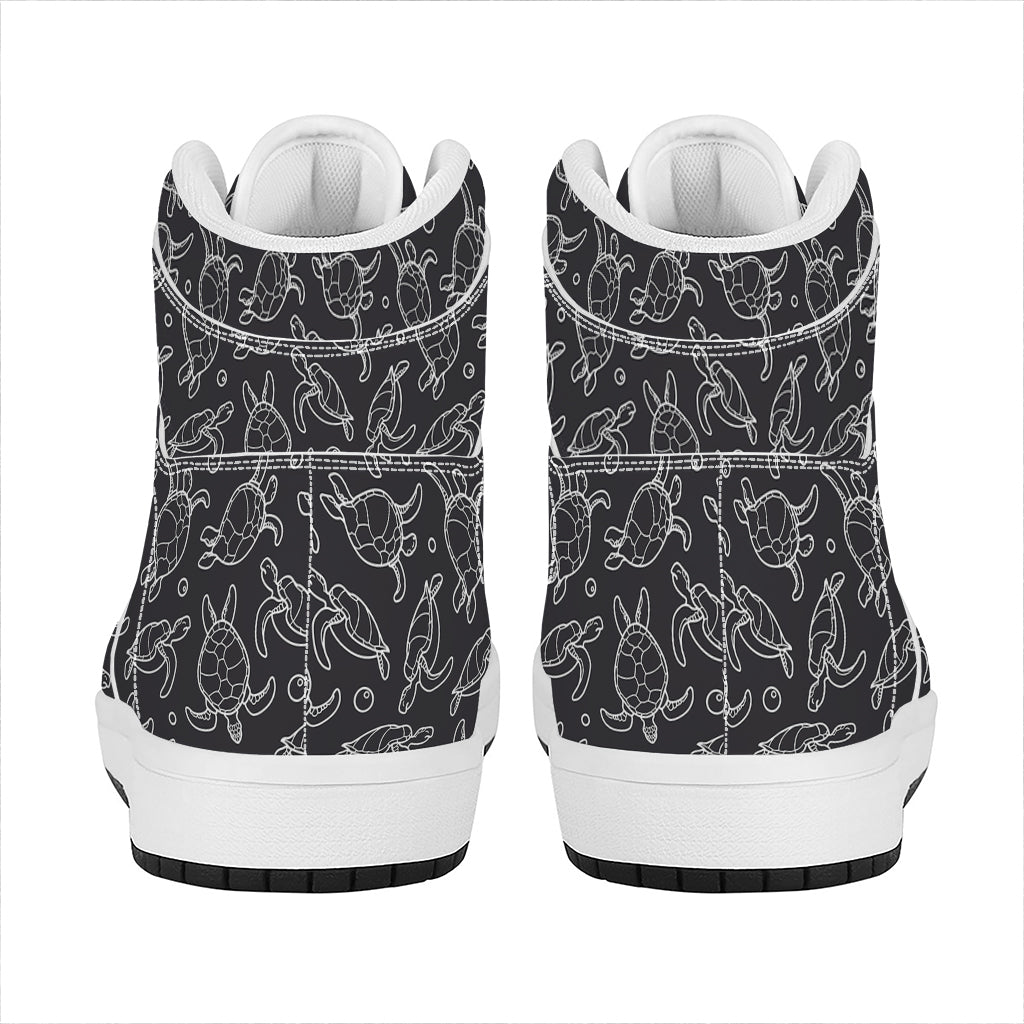 Black And White Sea Turtle Pattern Print High Top Leather Sneakers