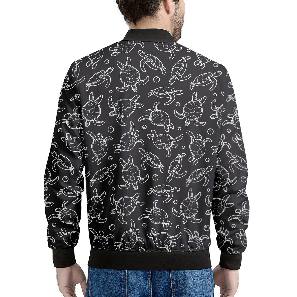 Black And White Sea Turtle Pattern Print Men's Bomber Jacket