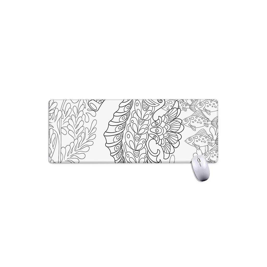 Black And White Seahorse Print Extended Mouse Pad