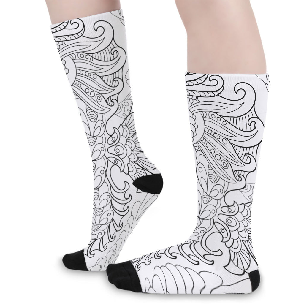 Black And White Seahorse Print Long Socks