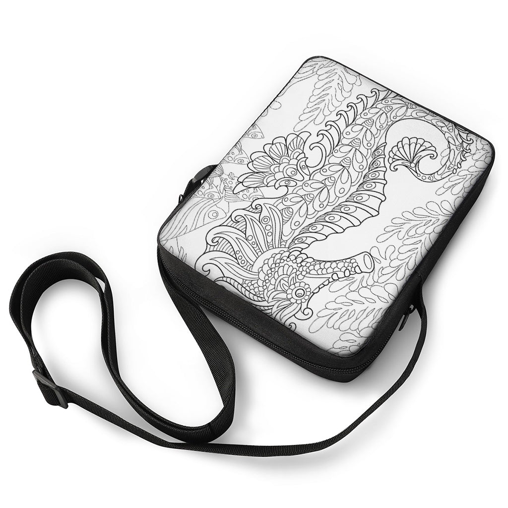 Black And White Seahorse Print Rectangular Crossbody Bag