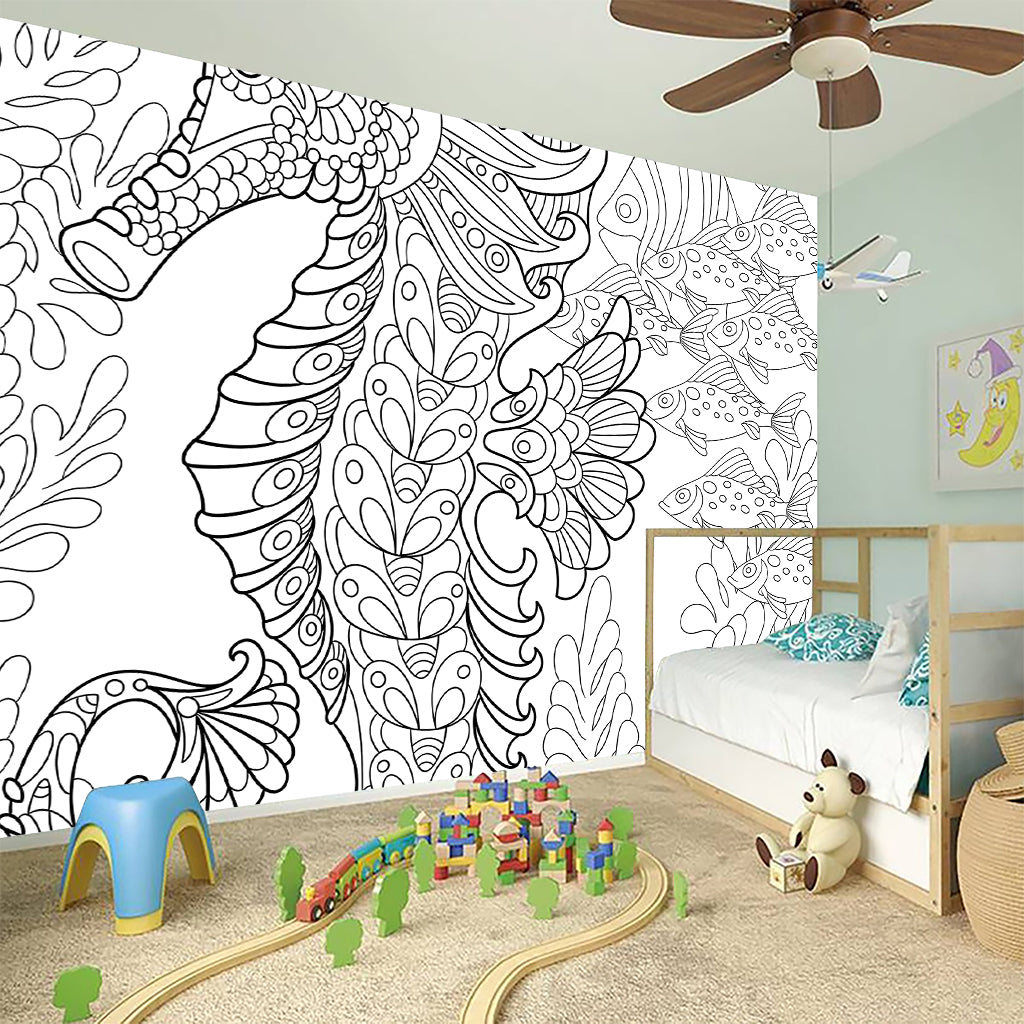 Black And White Seahorse Print Wall Sticker