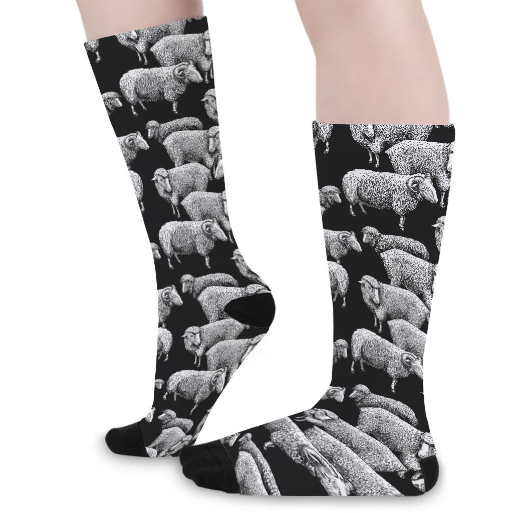 Black And White Sheep Pattern Print Long Socks