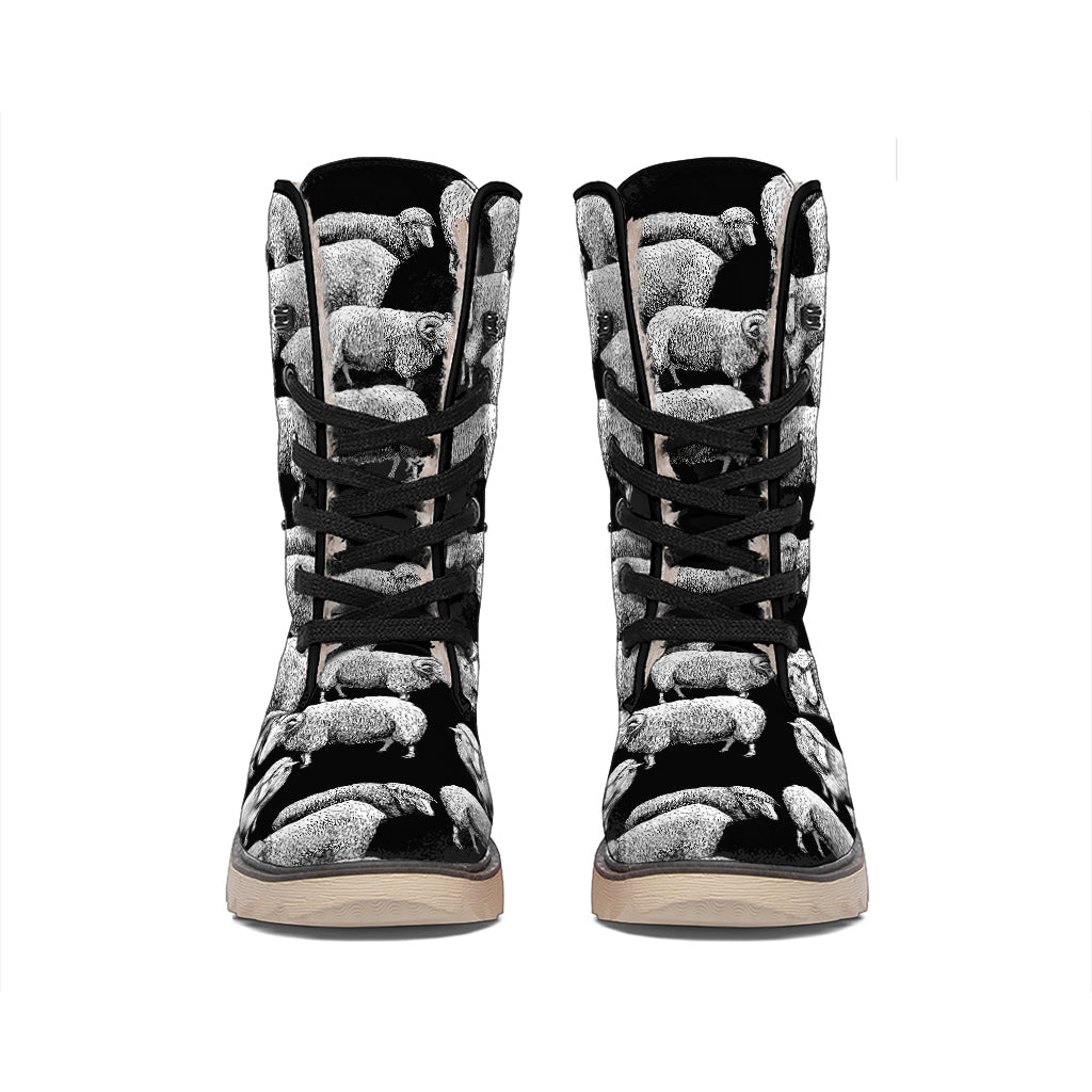 Black And White Sheep Pattern Print Winter Boots