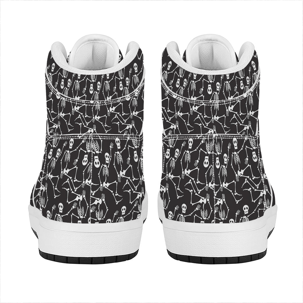 Black And White Skeleton Pattern Print High Top Leather Sneakers