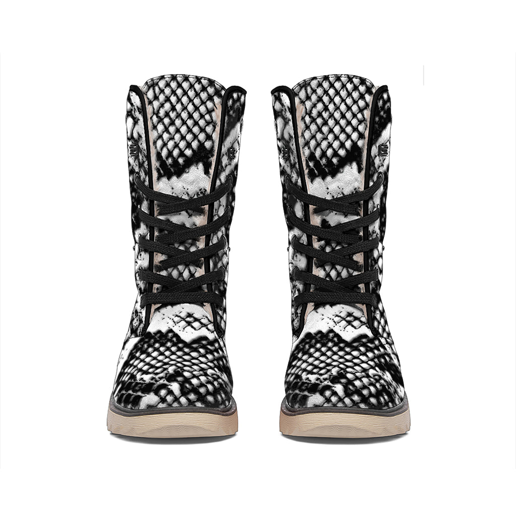 Black And White Snakeskin Print Winter Boots