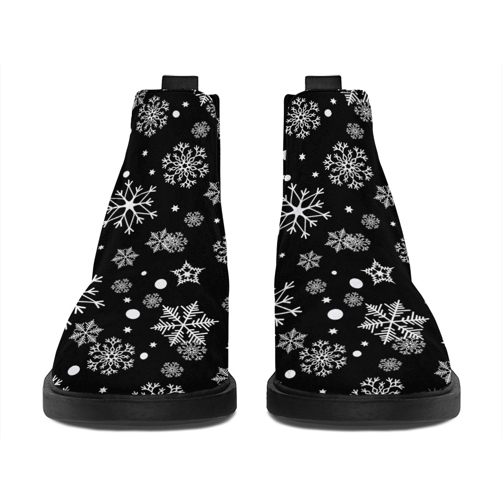 Black And White Snowflake Pattern Print Flat Ankle Boots
