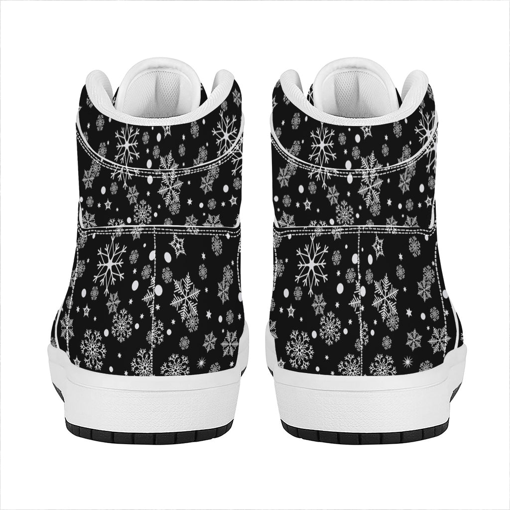 Black And White Snowflake Pattern Print High Top Leather Sneakers