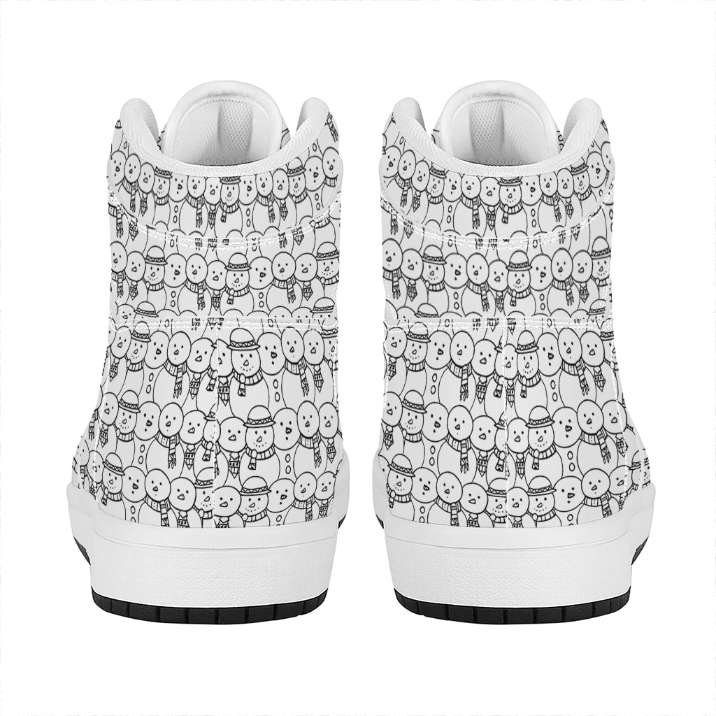 Black And White Snowman Pattern Print High Top Leather Sneakers