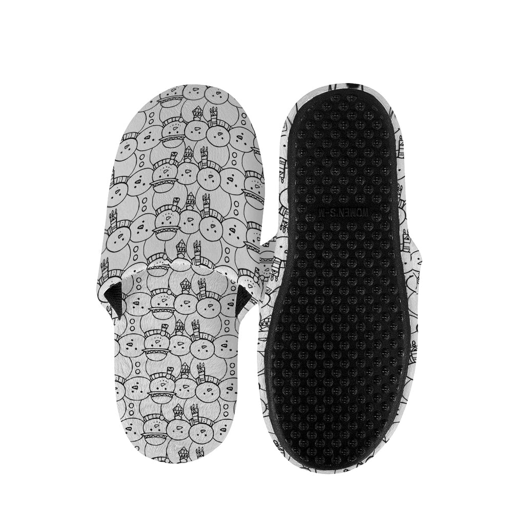 Black And White Snowman Pattern Print Slippers