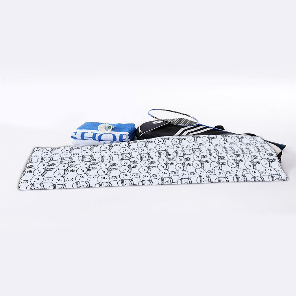 Black And White Snowman Pattern Print Sports Towel