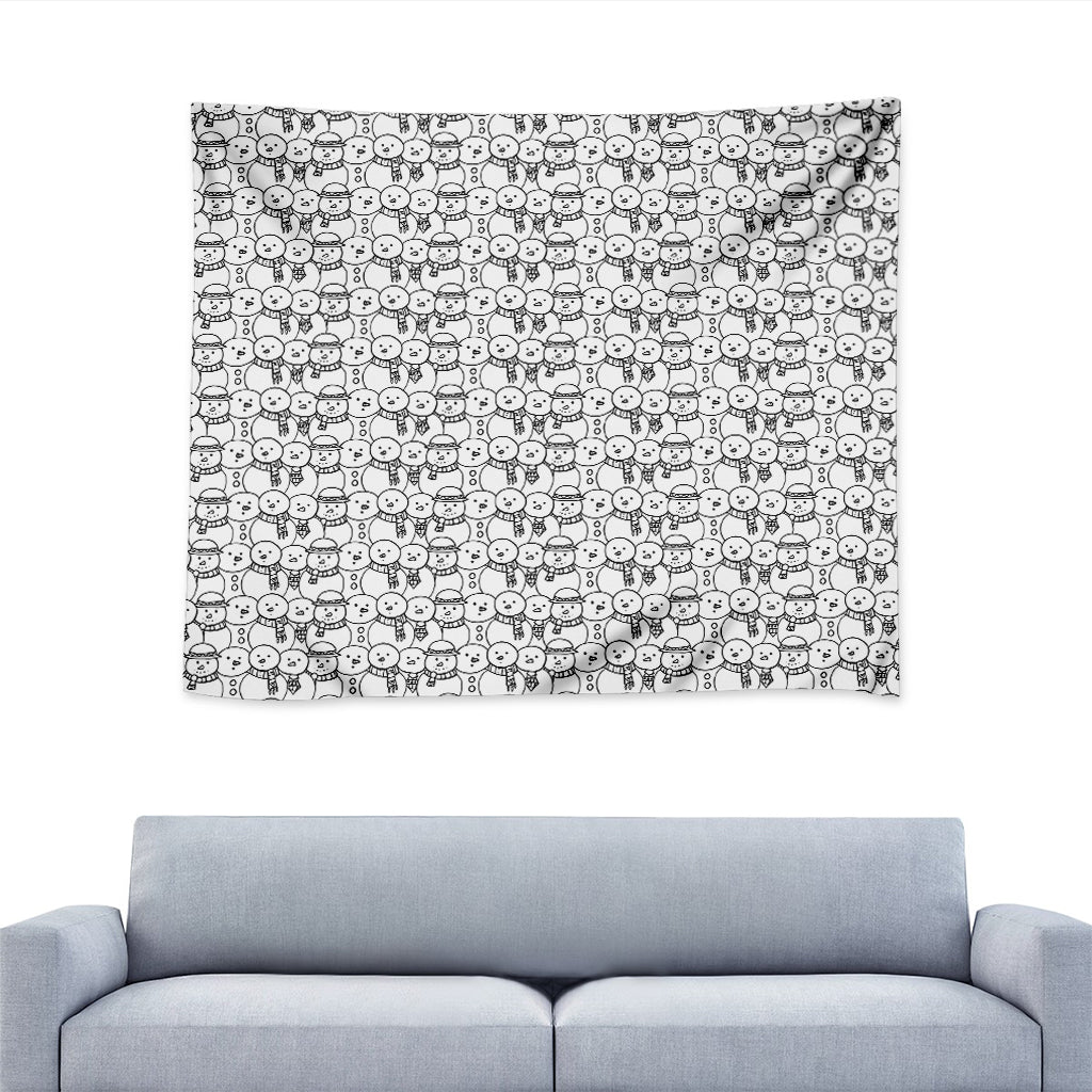 Black And White Snowman Pattern Print Tapestry