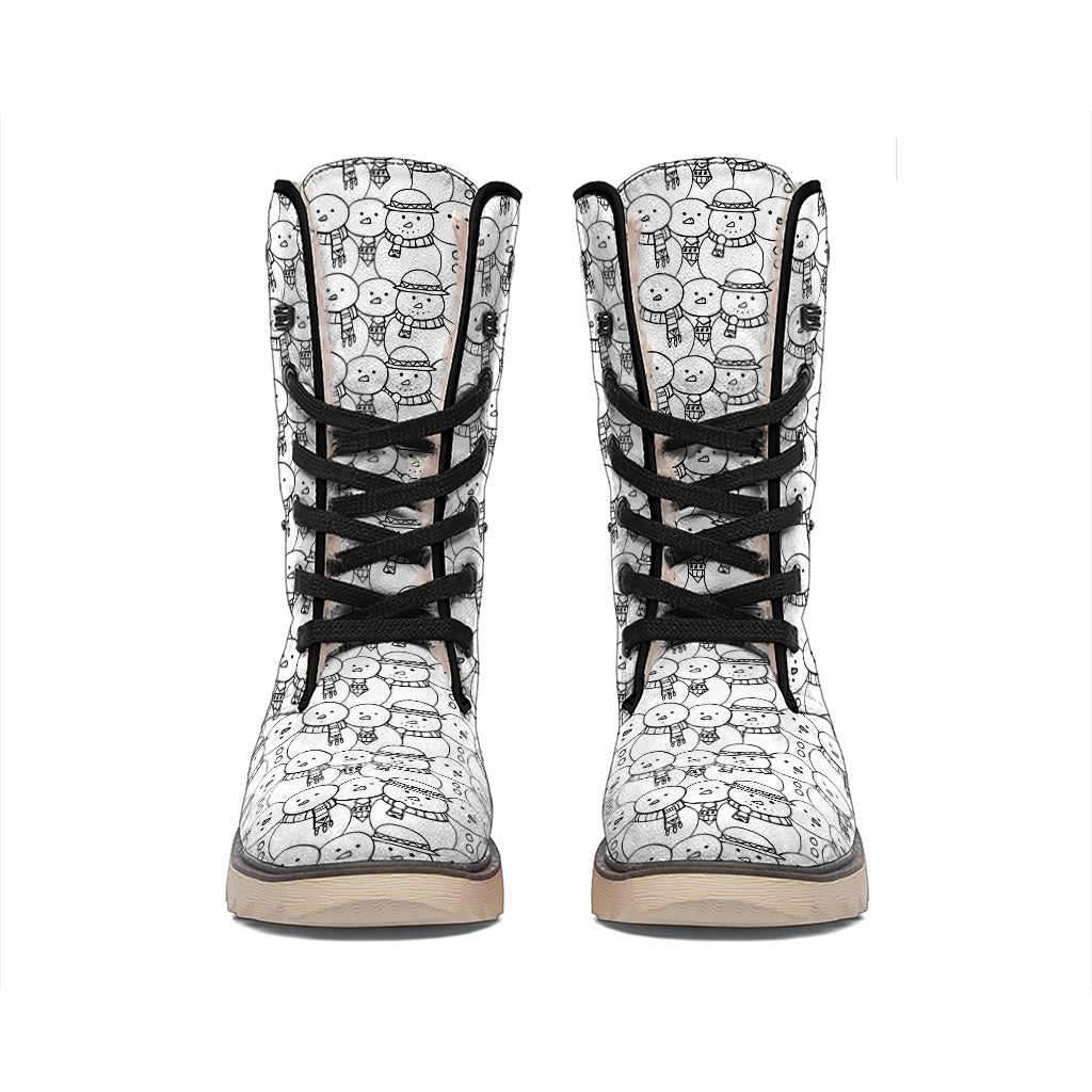 Black And White Snowman Pattern Print Winter Boots