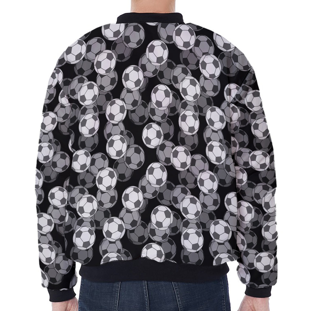 Black And White Soccer Ball Print Zip Sleeve Bomber Jacket