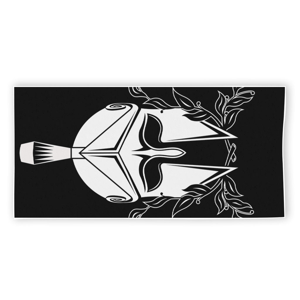 Black And White Spartan Helmet Print Beach Towel