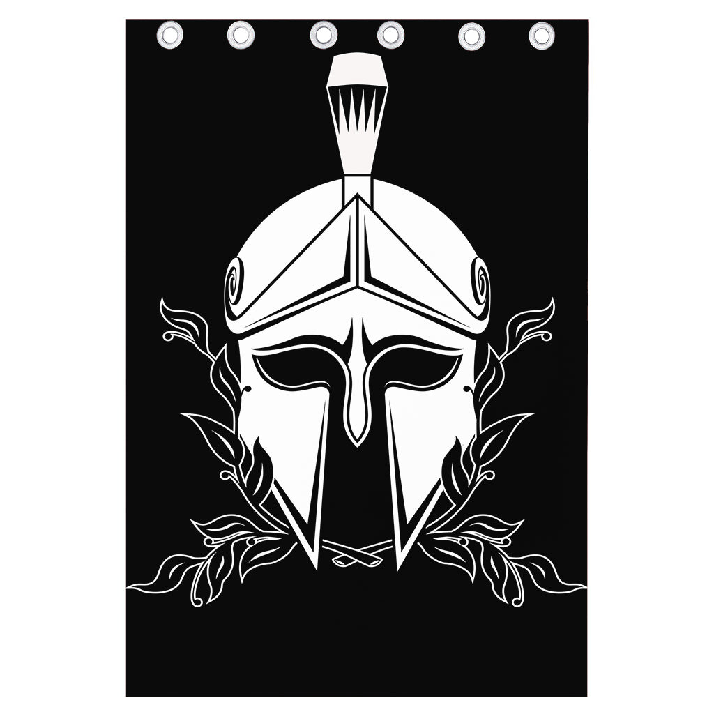Black And White Spartan Helmet Print Curtain