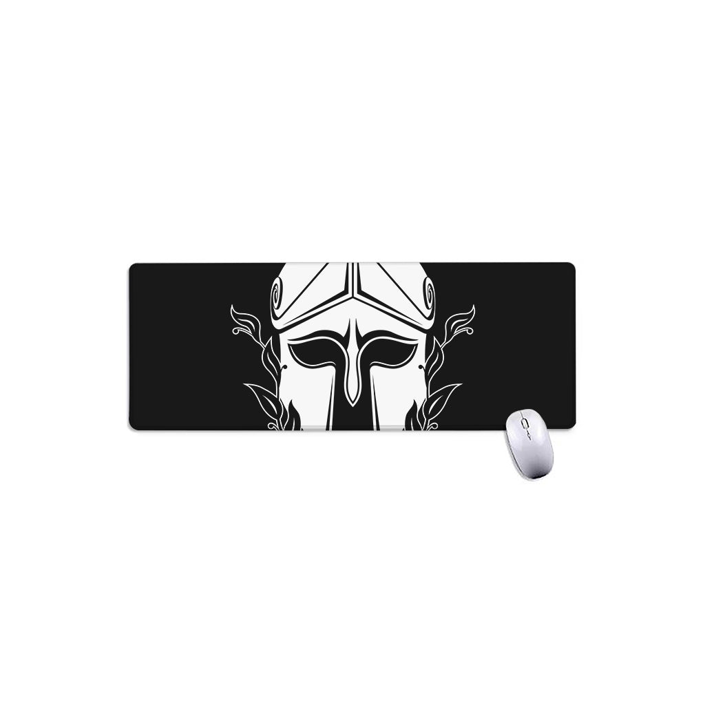 Black And White Spartan Helmet Print Extended Mouse Pad