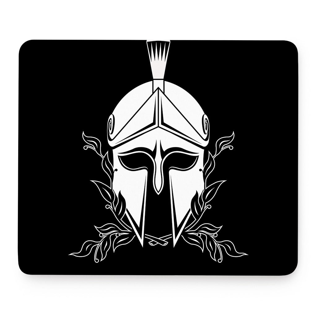 Black And White Spartan Helmet Print Mouse Pad