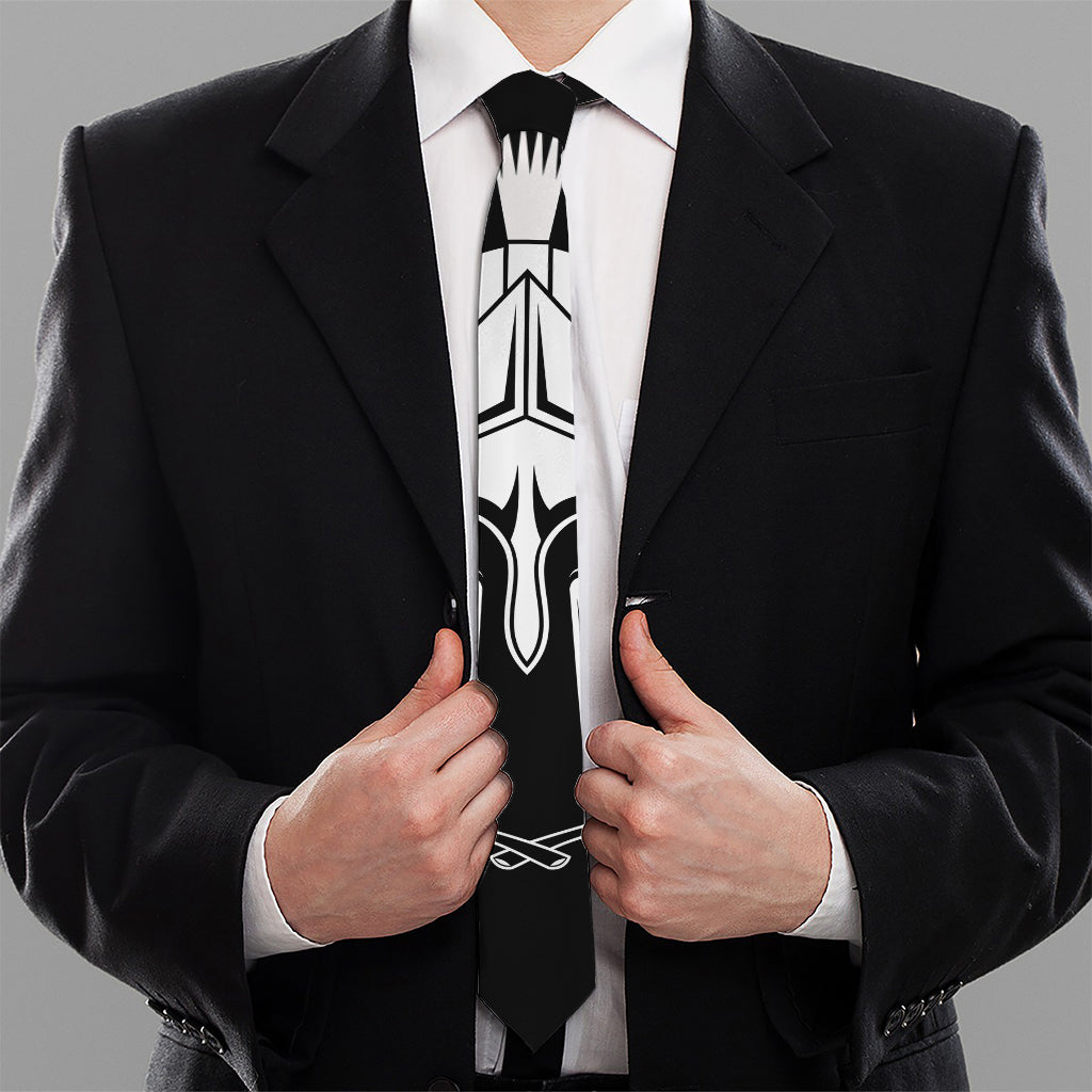 Black And White Spartan Helmet Print Necktie