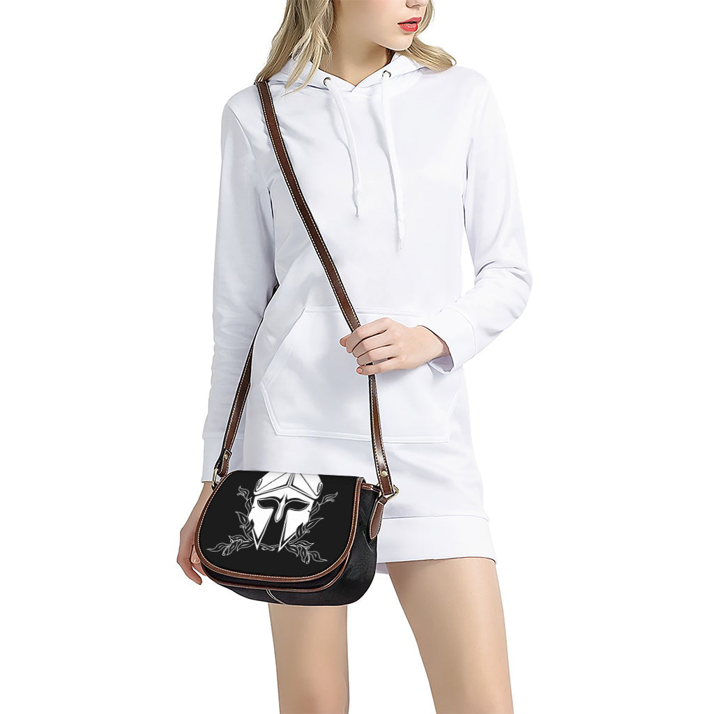 Black And White Spartan Helmet Print Saddle Bag