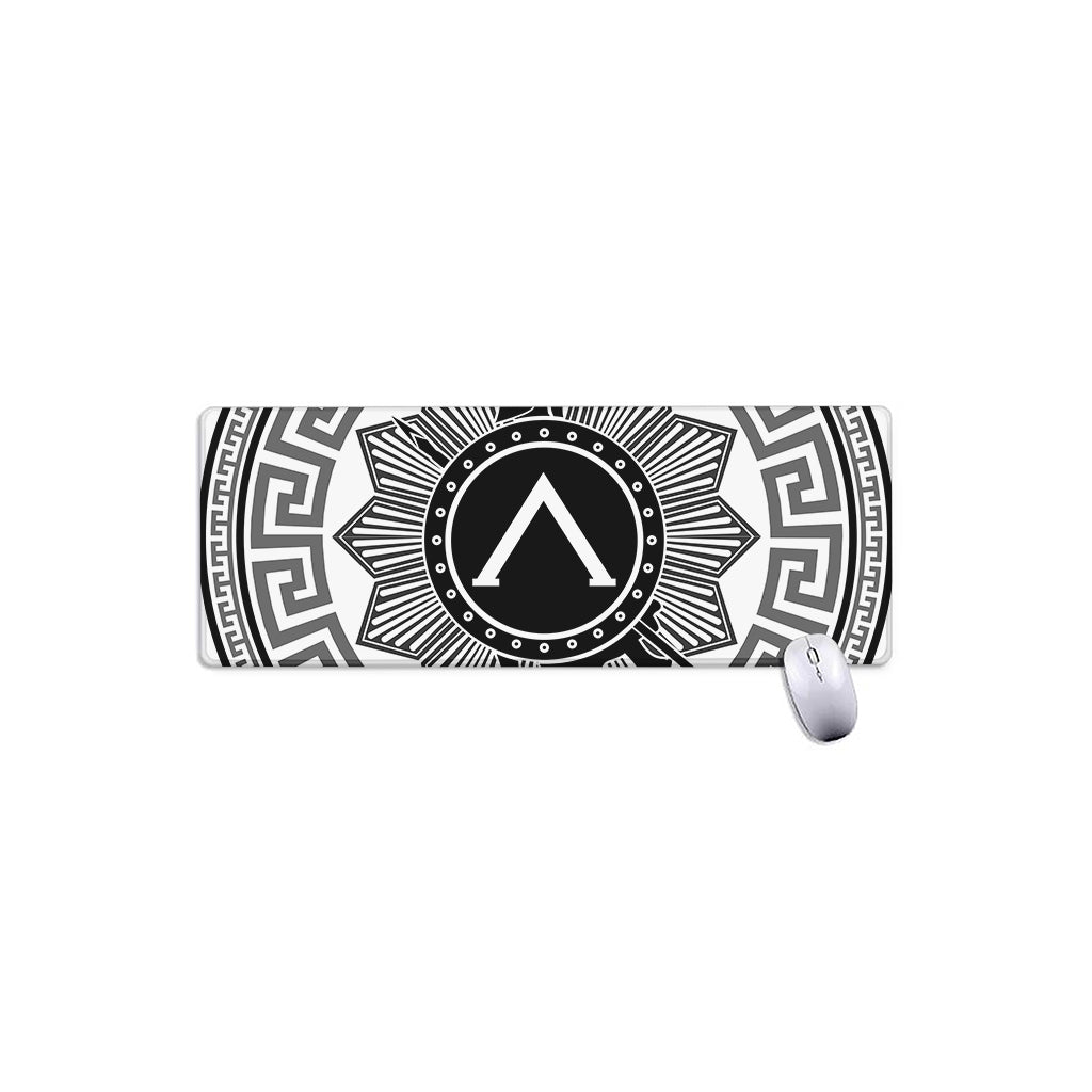 Black And White Spartan Warrior Print Extended Mouse Pad