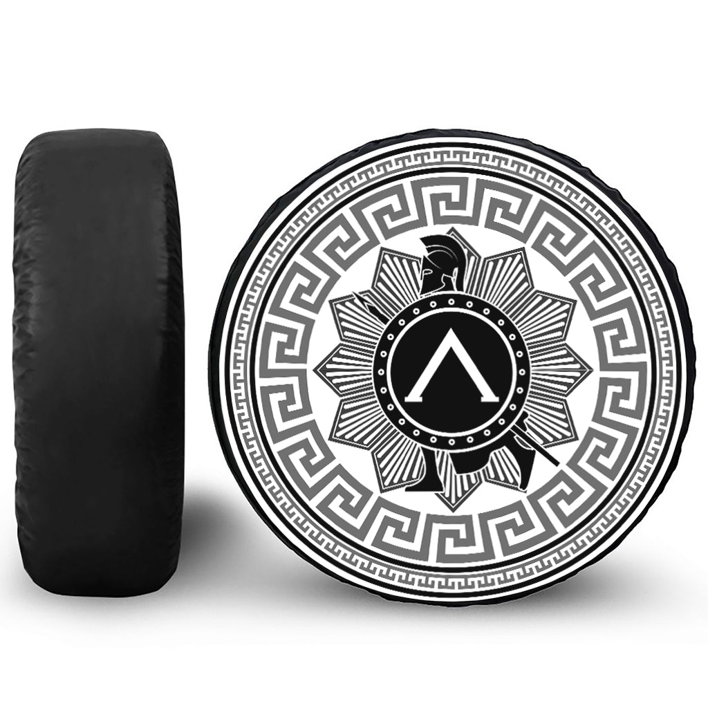 Black And White Spartan Warrior Print Leather Spare Tire Cover