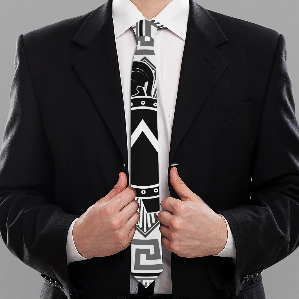 Black And White Spartan Warrior Print Necktie