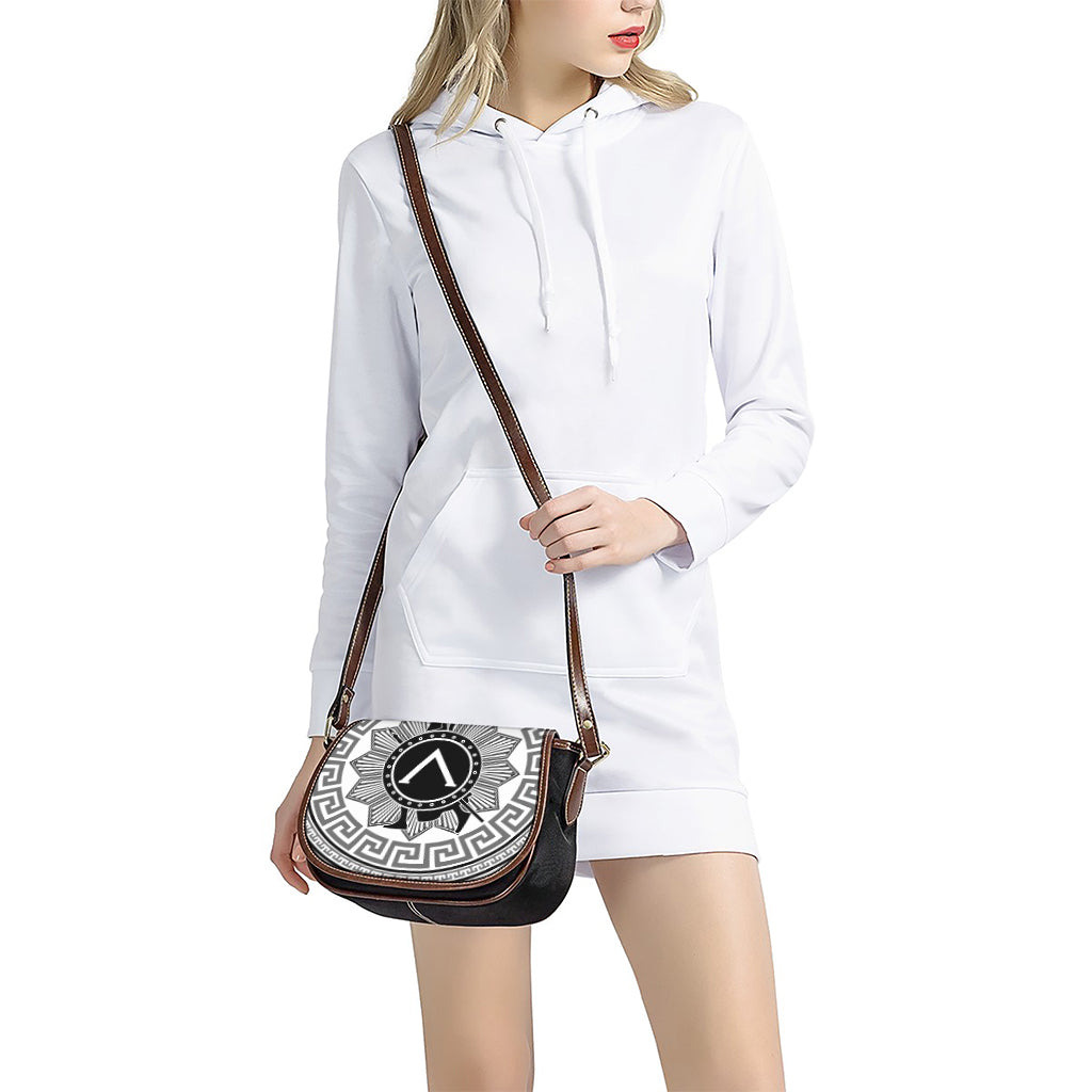 Black And White Spartan Warrior Print Saddle Bag