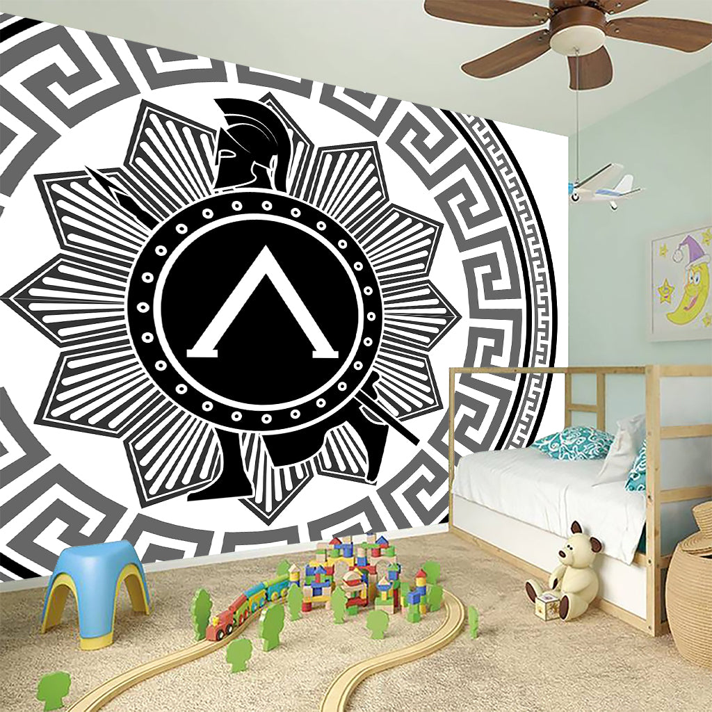 Black And White Spartan Warrior Print Wall Sticker