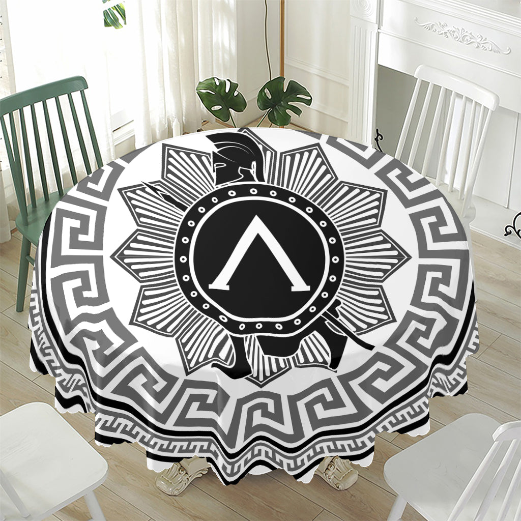 Black And White Spartan Warrior Print Waterproof Round Tablecloth