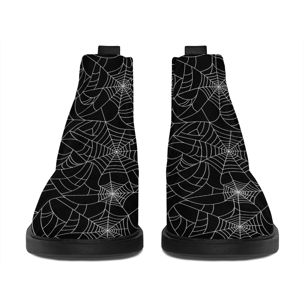 Black And White Spider Web Pattern Print Flat Ankle Boots