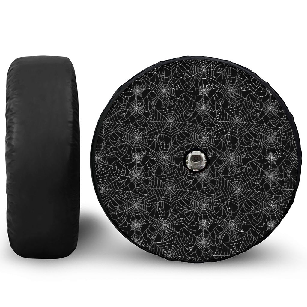 Black And White Spider Web Pattern Print Tire Cover With Camera Hole