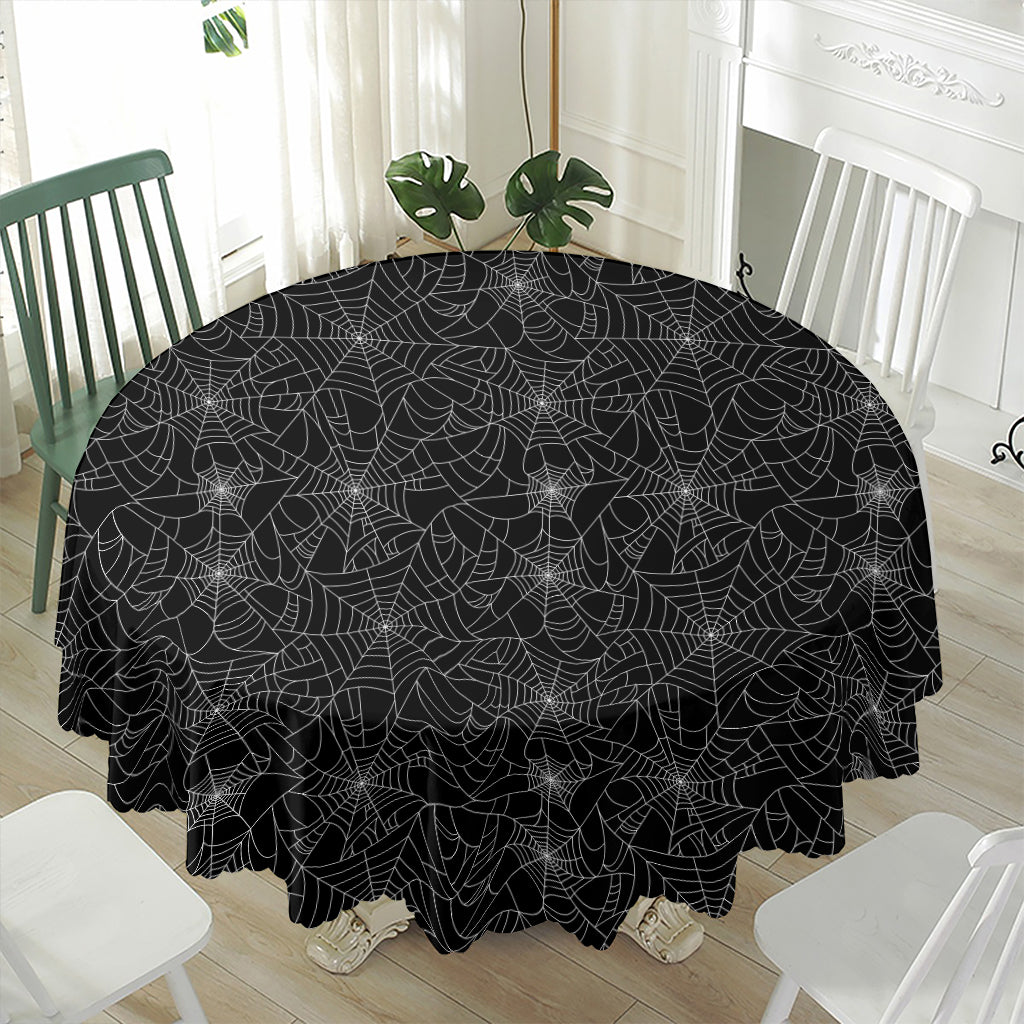 Black And White Spider Web Pattern Print Waterproof Round Tablecloth
