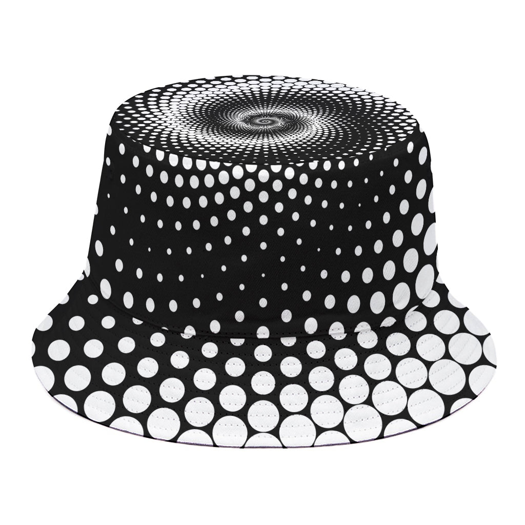 Black And White Spiral Dot Print Bucket Hat