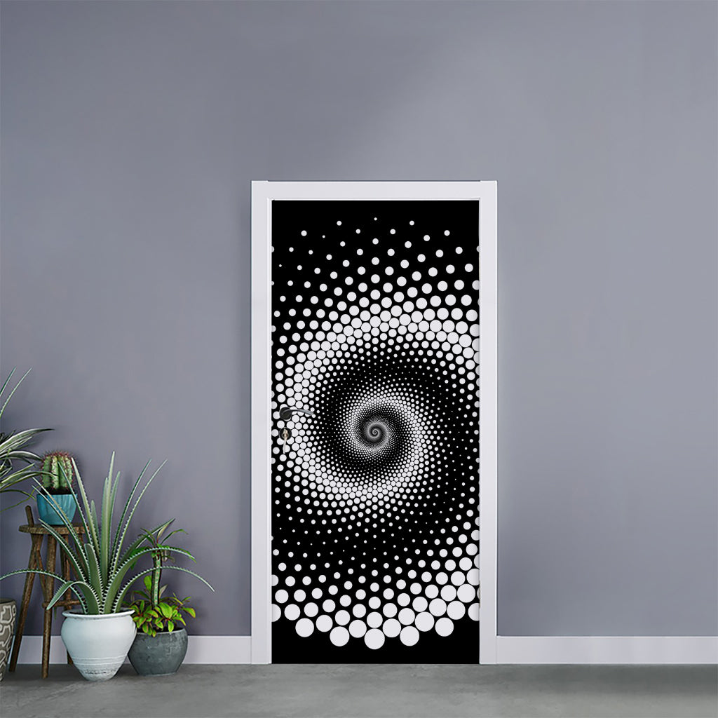 Black And White Spiral Dot Print Door Sticker