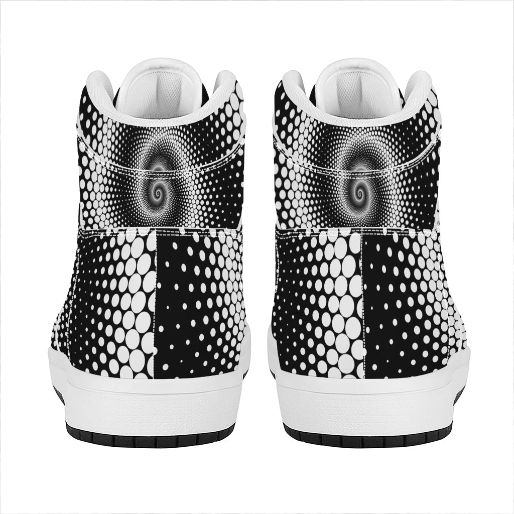 Black And White Spiral Dot Print High Top Leather Sneakers