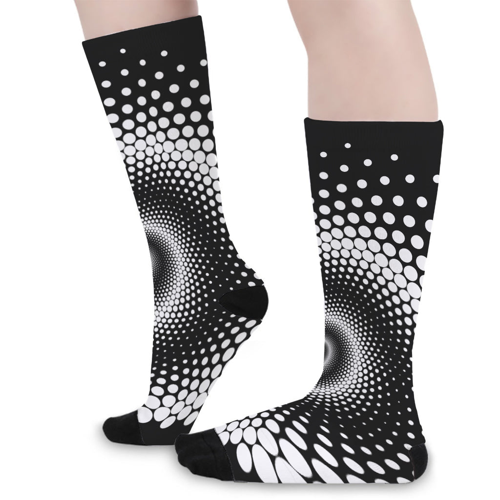 Black And White Spiral Dot Print Long Socks
