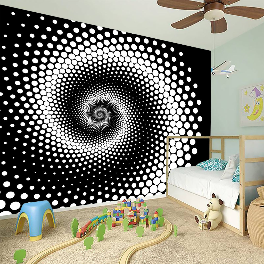 Black And White Spiral Dot Print Wall Sticker