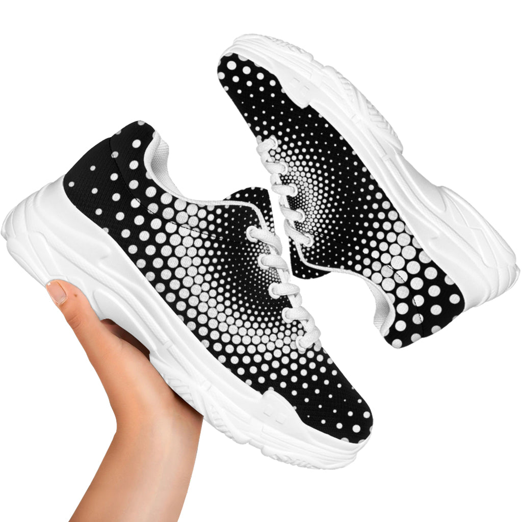 Black And White Spiral Dot Print White Chunky Shoes