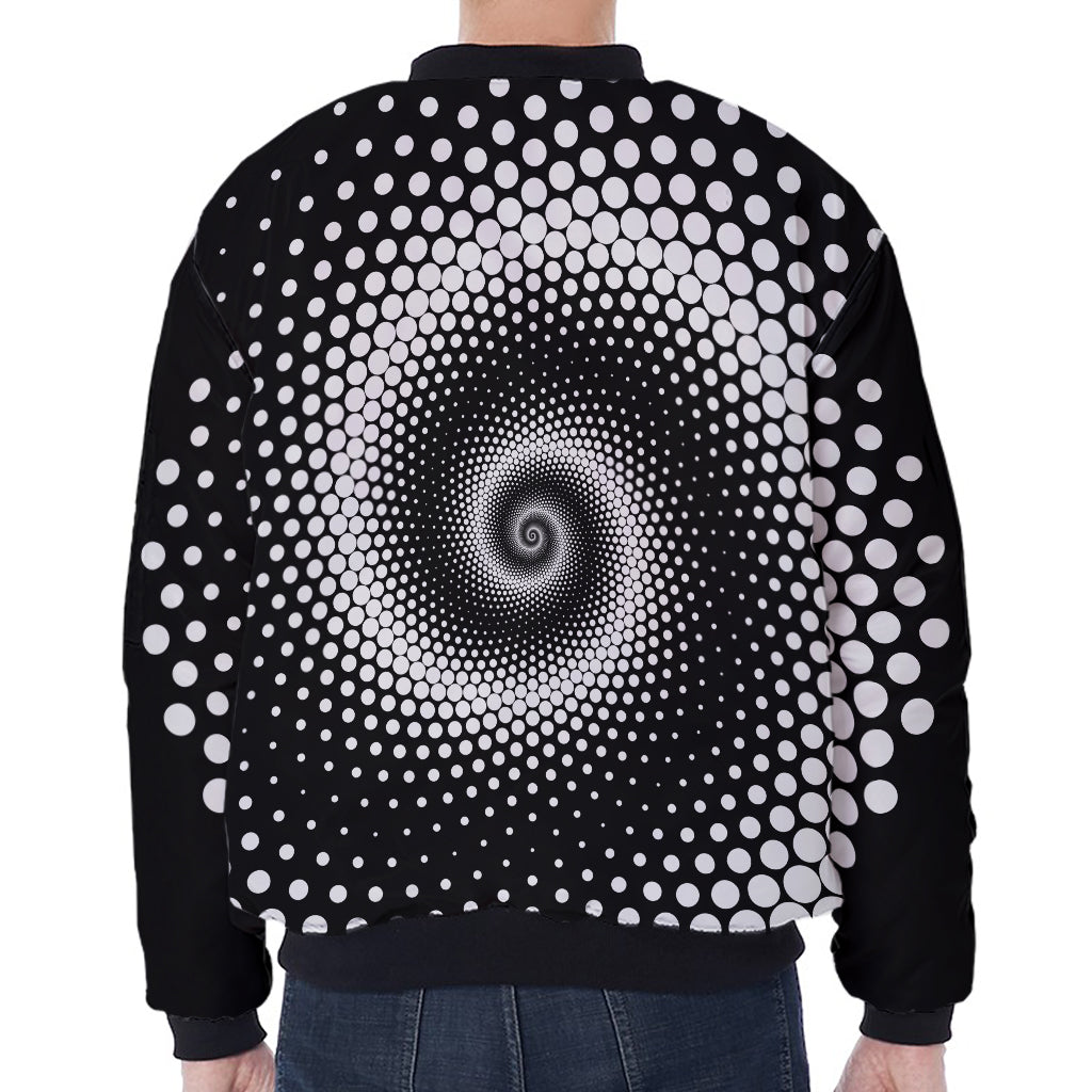 Black And White Spiral Dot Print Zip Sleeve Bomber Jacket