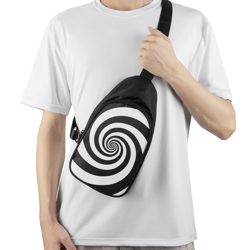 Black And White Spiral Illusion Print Chest Bag