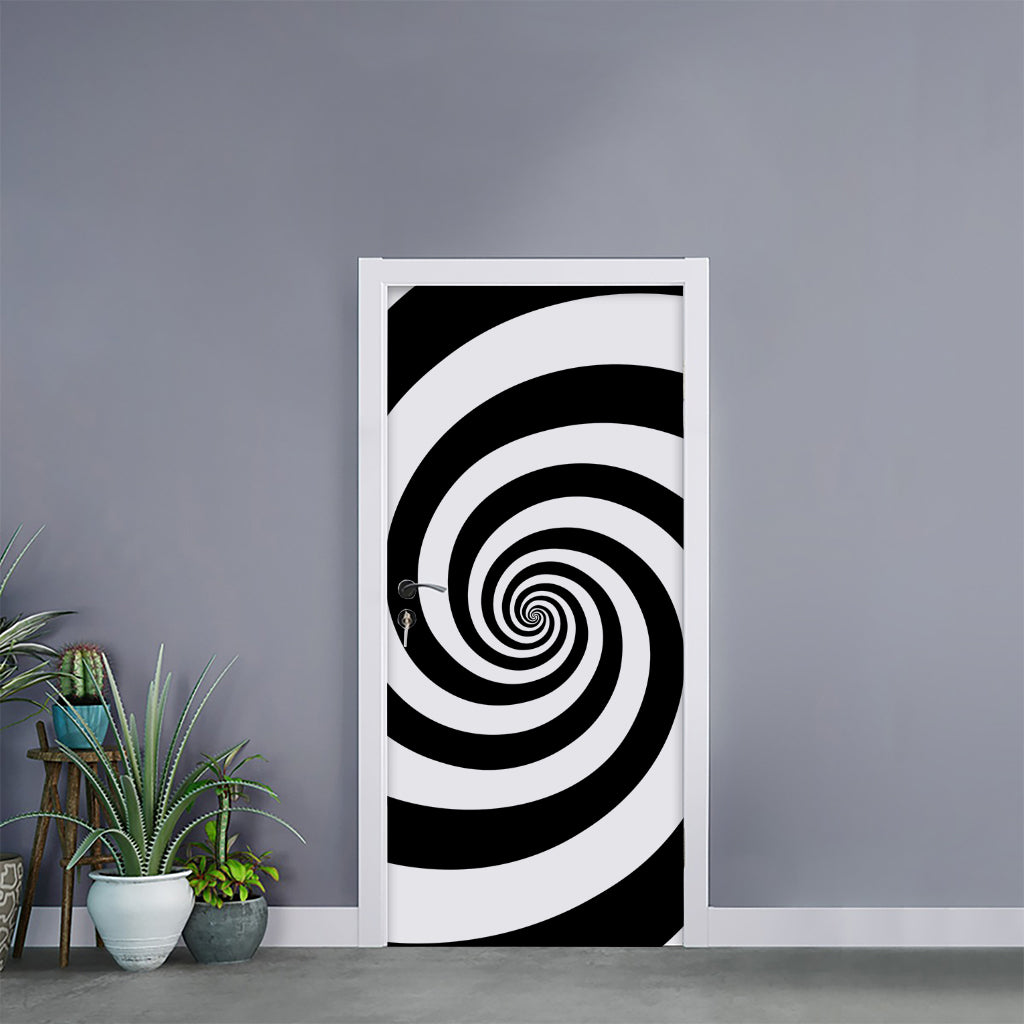 Black And White Spiral Illusion Print Door Sticker