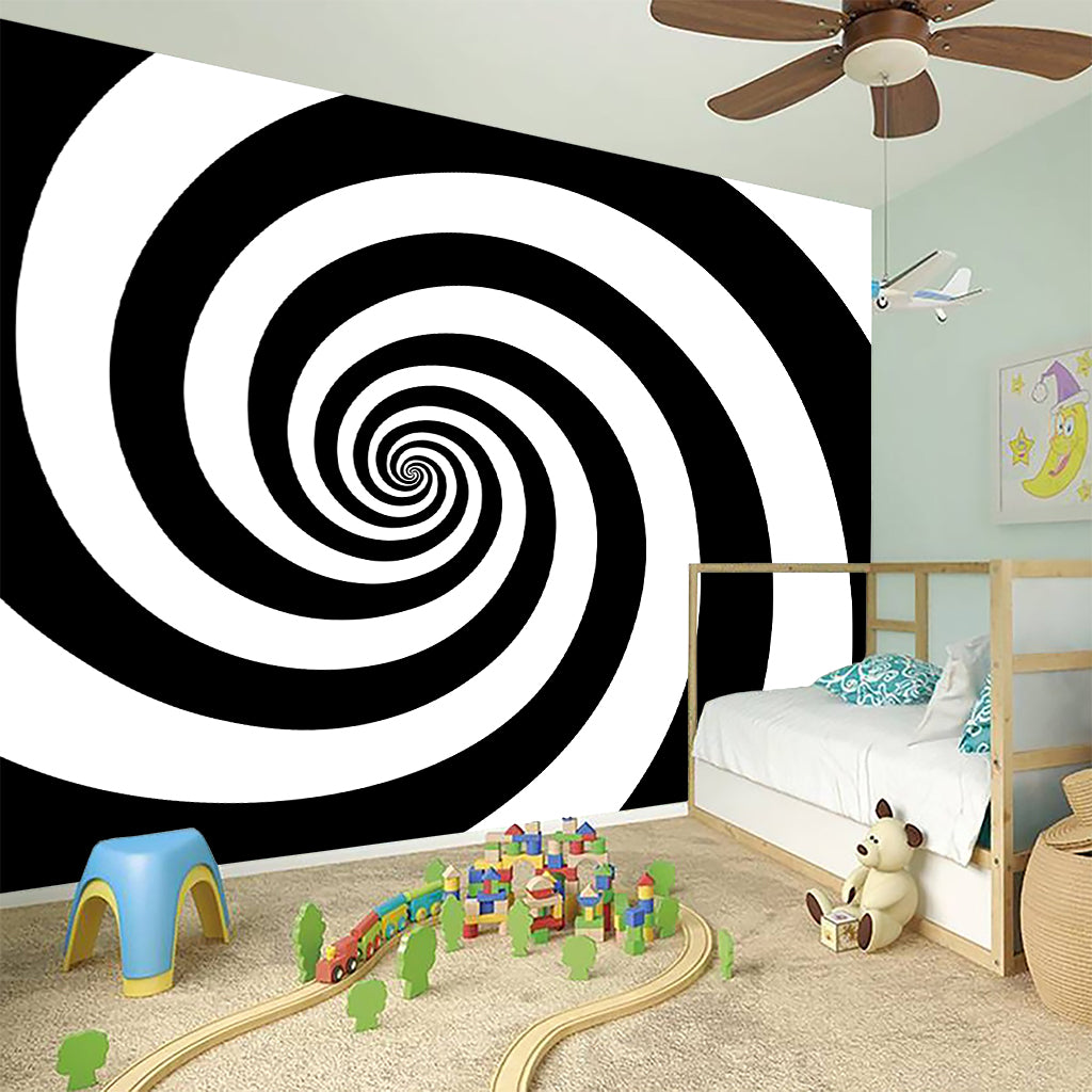 Black And White Spiral Illusion Print Wall Sticker