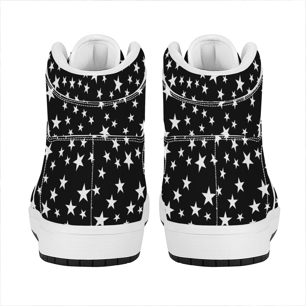 Black And White Star Pattern Print High Top Leather Sneakers