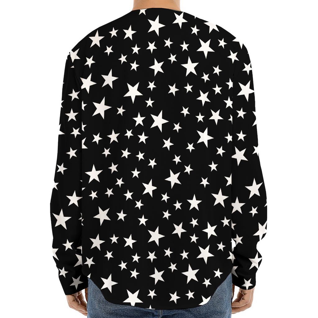 Black And White Star Pattern Print Long Sleeve Baseball Jersey